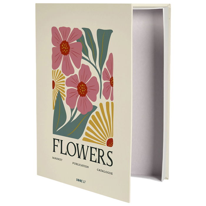 Home Deco Factory Libro-Caja Deco Beauty Flower, Caja de Almacenamiento Decorativa y Discreta, Modelos Beauty Rosa/Beige, Flowers Crema/Verde, 25x4.5x33 cm