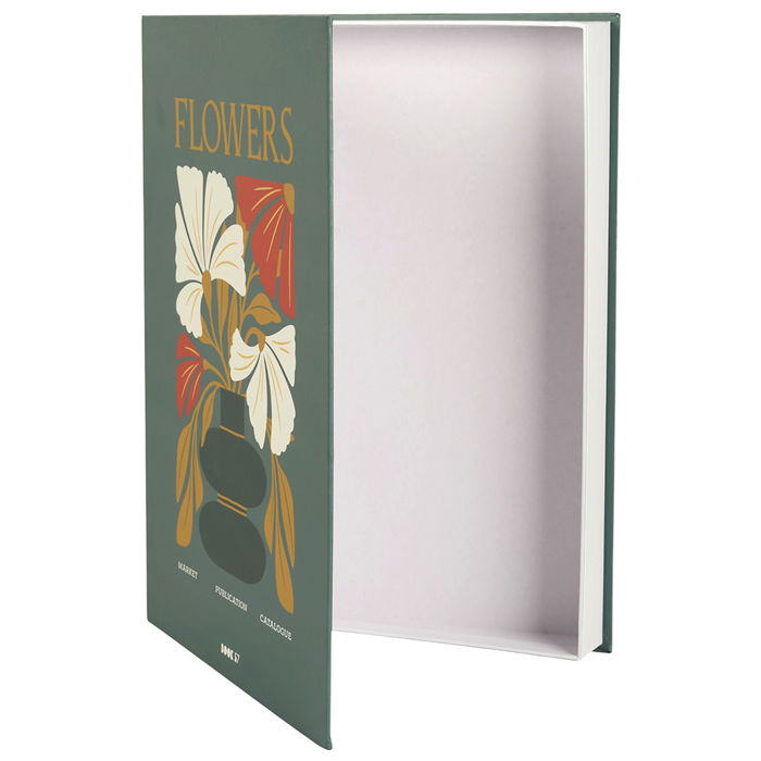 Home Deco Factory Libro-Caja Deco Beauty Flower, Caja de Almacenamiento Decorativa y Discreta, Modelos Beauty Rosa/Beige, Flowers Crema/Verde, 25x4.5x33 cm