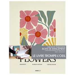 Home Deco Factory Libro-Caja Deco Beauty Flower, Caja de Almacenamiento Decorativa y Discreta, Modelos Beauty Rosa/Beige, Flowers Crema/Verde, 25x4.5x33 cm