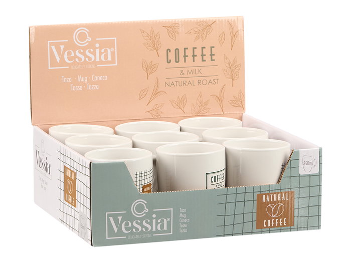 Vessia Taza Porcelana Coffee Natural Surtidos 350 ml 12.4 x 10 x 8.3 cm (Set de 27)