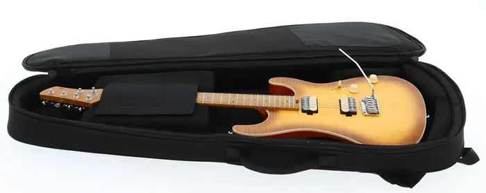 Eko Guitarra Eléctrica Fire 400 Aurora (Aur) - Cuerpo Paulownia, Tapa Arce Flameado, 2 Pastillas Humbucker, 6 Cuerdas, Color Gris con Funda Acolchada Eko