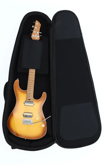 Eko Guitarra Eléctrica Fire 400 Aurora (Aur) - Cuerpo Paulownia, Tapa Arce Flameado, 2 Pastillas Humbucker, 6 Cuerdas, Color Gris con Funda Acolchada Eko