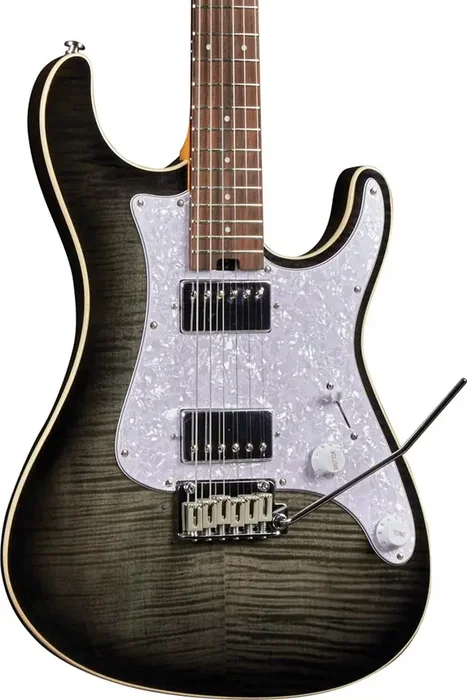 Eko Guitarra Eléctrica Fire 400 Aurora (Aur) - Cuerpo Paulownia, Tapa Arce Flameado, 2 Pastillas Humbucker, 6 Cuerdas, Color Gris con Funda Acolchada Eko