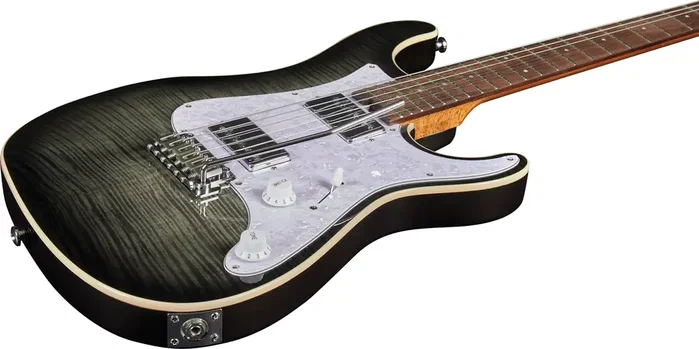 Eko Guitarra Eléctrica Fire 400 Aurora (Aur) - Cuerpo Paulownia, Tapa Arce Flameado, 2 Pastillas Humbucker, 6 Cuerdas, Color Gris con Funda Acolchada Eko