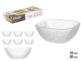 Vivalto Set 7 Piezas Relieve Fino: 1 Bol Grande y 6 Bol Pequeños, Vidrio Transparente, 54x22.5x9 cm (Set de 4)