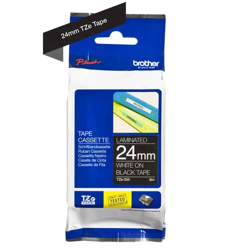 Brother TZe-355 Cinta Laminada 24mm Blanco sobre Negro Brother TZe-355 Cinta Laminada 24mm Blanco sobre Negro