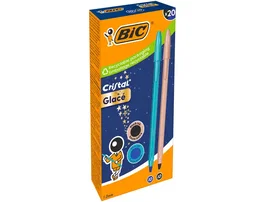 BIC Bolígrafo Cristal Glacé con acabado mate-brillo, Punta 1.0 mm, Variedad de colores del cuerpo (oro, rojo, rosa, azul, plata, morado) y tintas (azul o negra)