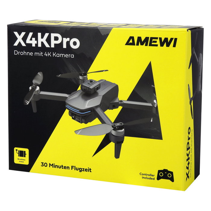 AMEWI Drohne AMXFlight X4KPro Quadrocopter con Camara 4K 3840x2160, brushless, Plegable, RTF, Alcance 50m, Bateria 1500mAh, Color Gris