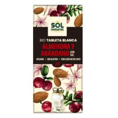 SOLNATURAL Chocolate Blanco Almendra Arandano Tableta 70G Bio Vegano Sin Gluten SOLNATURAL Chocolate Blanco Almendra Arandano Tableta 70G Bio Vegano Sin Gluten