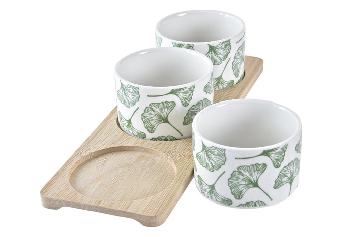 DKD Home Decor Set de 4 Tablas de Aperitivo Hojas en Gres y Bambú DKD Home Decor Set de 4 Tablas de Aperitivo Hojas en Gres y Bambú