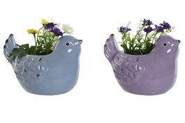 DKD Home Decor Planta Dolomite Pájaro Surtido Rosa y Azul 18x14x17,5 cm