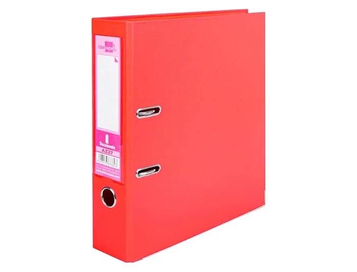 Liderpapel Archivador de Palanca A4 Documenta Forrado PVC con Rado Lomo 75mm Rojo, Compresor Metálico, Tarjetero