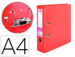 Liderpapel Archivador de Palanca A4 Documenta Forrado PVC con Rado Lomo 75mm Rojo, Compresor Metálico, Tarjetero