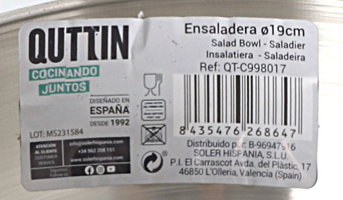 Inde Ensaladera de Acero Quttin Línea Crocodile, Ø 19 cm (12 Unidades)