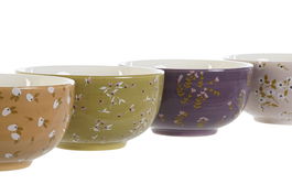 DKD Home Decor Bol Shabby Verde Mostaza 14 x 14 x 7 cm (4 Unidades)