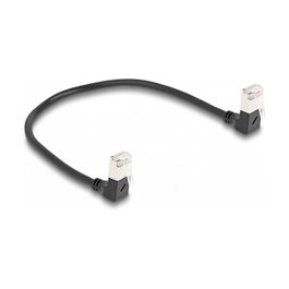 DeLOCK Cable de red RJ45 Cat.6A S/FTP Slim 90° hacia abajo, 0,25 m, negro