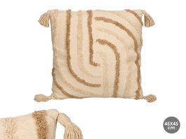 Giftdecor Cojín Iris Bordado Marrón 47x47 cm, Cojín Decorativo de Algodón con Relleno de Poliéster, Color Marrón (Set de 8)