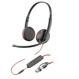 HP C3225 Blackwire Auriculares Diadema Estéreo con Micrófono, Control de Volumen, Jack 3.5 mm y Adaptador USB-C a USB-A Negro