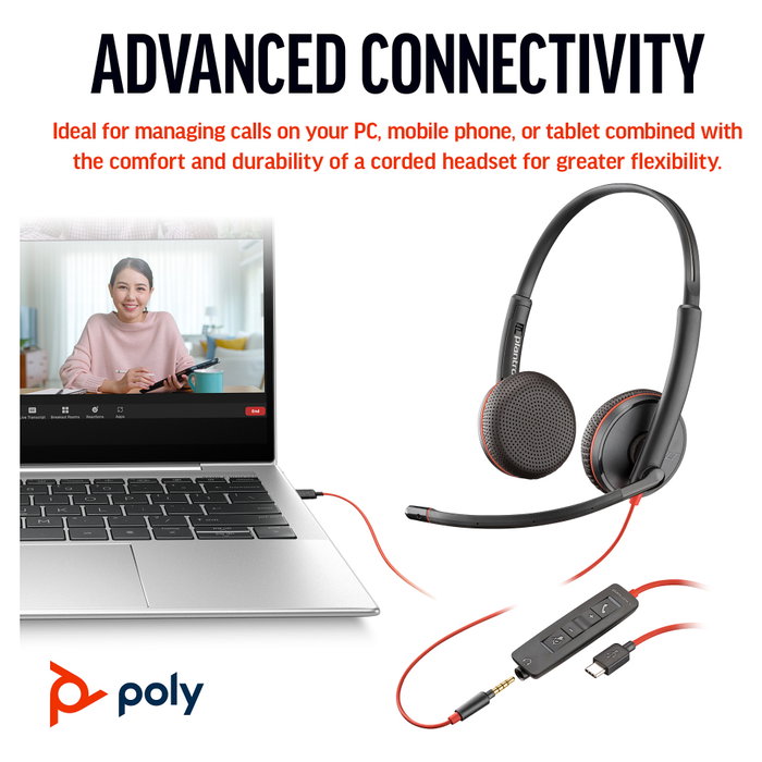 Poly Blackwire 3225 USB-C/A & 3.5 mm Negro