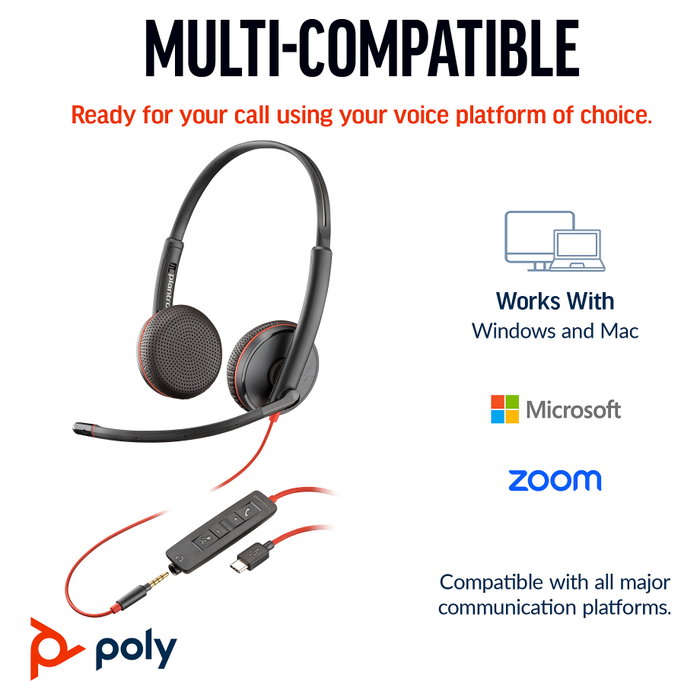 Poly Blackwire 3225 USB-C/A & 3.5 mm Negro