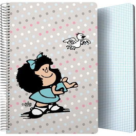 Grafoplás Cuaderno Espiral Folio 80 Hojas 4x4 mm Papel 90gr Tapa Polipropileno Mafalda Bird
