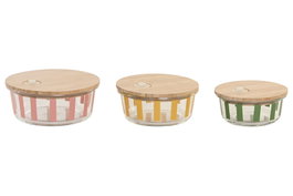 DKD Home Decor Recipiente Moderno Verde Amarillo Coral Rayas Cristal Borosilicato 17.3 x 17.3 x 7 cm