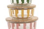 DKD Home Decor Recipiente Moderno Verde Amarillo Coral Rayas Cristal Borosilicato 17.3 x 17.3 x 7 cm
