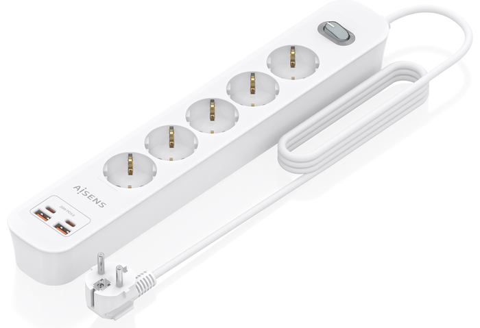 Aisens Regleta de Enchufes Multifunción 5 Tomas + 2xUSB-C 2xUSB-A Blanco ASPS-2A2C14-W Aisens Regleta de Enchufes Multifunción 5 Tomas + 2xUSB-C 2xUSB-A Blanco ASPS-2A2C14-W