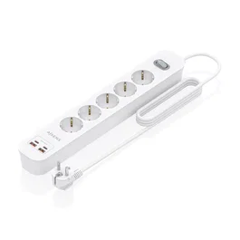 Aisens Regleta de Enchufes Multifunción 5 Tomas + 2xUSB-C 2xUSB-A Blanco ASPS-2A2C14-W