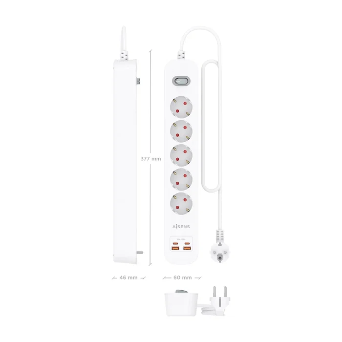 Aisens Regleta de Enchufes Multifunción 5 Tomas + 2xUSB-C 2xUSB-A Blanco ASPS-2A2C14-W Aisens Regleta de Enchufes Multifunción 5 Tomas + 2xUSB-C 2xUSB-A Blanco ASPS-2A2C14-W