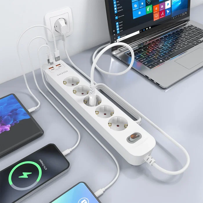 Aisens Regleta de Enchufes Multifunción 5 Tomas + 2xUSB-C 2xUSB-A Blanco ASPS-2A2C14-W Aisens Regleta de Enchufes Multifunción 5 Tomas + 2xUSB-C 2xUSB-A Blanco ASPS-2A2C14-W