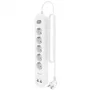 Aisens Regleta Enchufe ASPS-2A2C14-W - 5 Tomas Schuko + Cargador USB-C 20W PD3.0 QC3.0 con 2 USB-A y 2 USB-C, Interruptor LED, Cable 1.4m, Blanco, Protección Infantil
