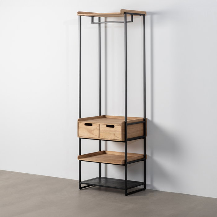Mueble Vestidor Natural-Negro Dm-Metal 60 X 48 X 192,50 cm