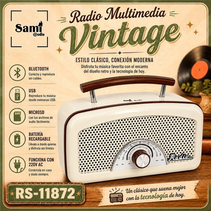 SAMI Radio Sami Vintage 3 bandas beige AC/batería multimedia