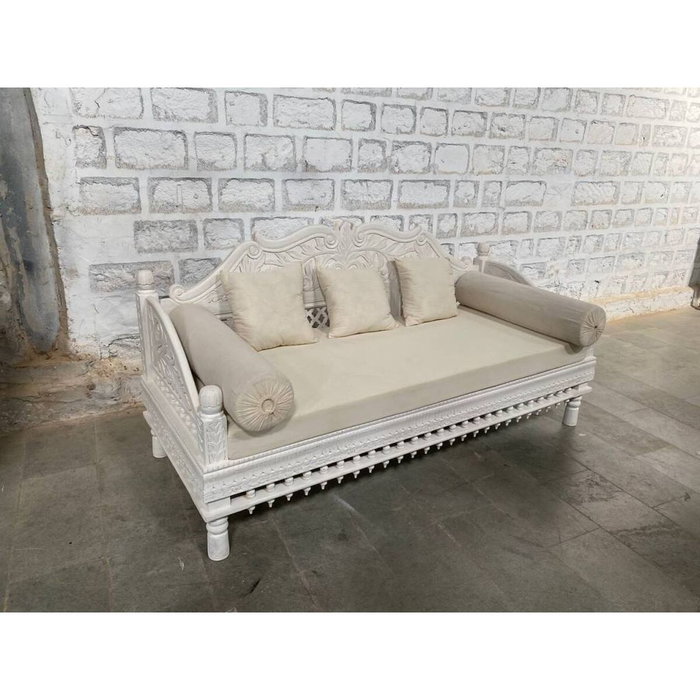 DKD Home Decor Sofá de Mango y Poliéster Tallado DKD Home Decor Sofá de Mango y Poliéster Tallado