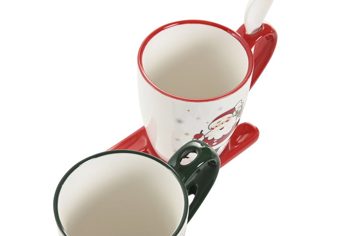 DKD Home Decor Taza Navidad Tradicional Porcelana Rojo Verde Blanco 7.5 x 13 x 13 cm 220ml (6 Unidades) Apto Microondas y Lavavajillas