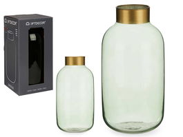 Giftdecor Jarron Cristal Liso Oro Grande Verde 14.5 x 29.5 x 14.5 cm (Set de 6)