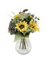 Obouquet Ramo de Flores Artificiales Sol Amarillo con Girasol, Estatis, Eucalipto, Hortensia y Ranunculo 55cm