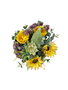 Obouquet Ramo de Flores Artificiales Sol Amarillo con Girasol, Estatis, Eucalipto, Hortensia y Ranunculo 55cm