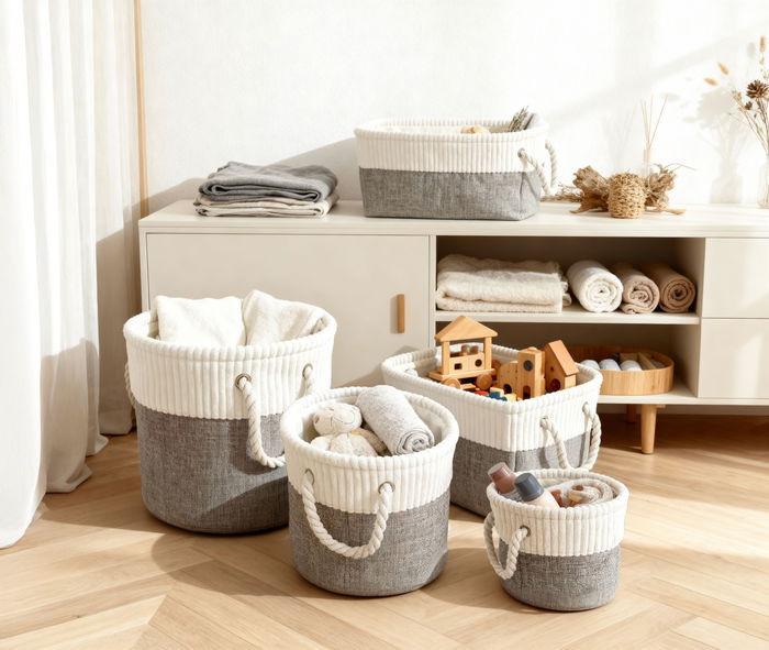 Inde Cesta de Almacenaje Rectangular Confortime, 36 cm de Largo x 26 cm de Ancho x 16 cm de Alto, para Ordenar y Organizar (12 Unidades)