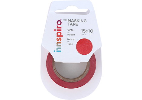 Innspiro Cinta masking tape Washi rojo 15mm x 10m Serie Lisos Básicos