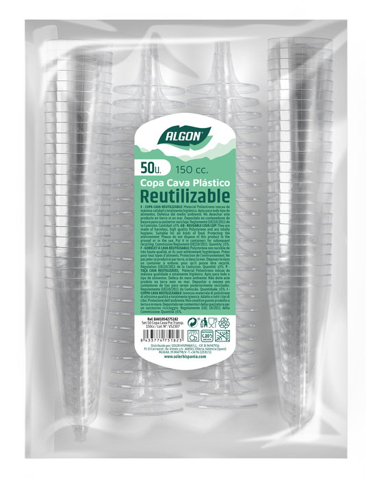 Algon Set 50 Copas de Cava de Pie Transparentes 150cc (6 Unidades)