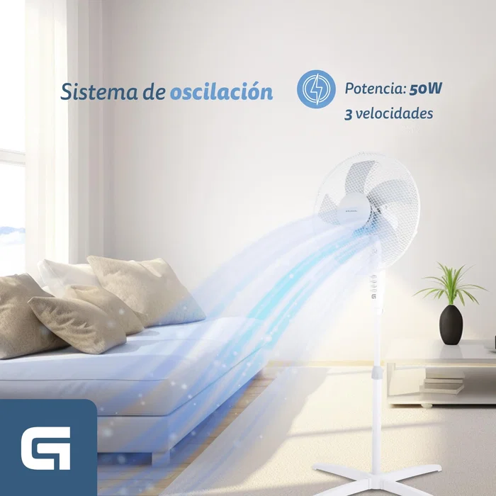 Grunkel Ventilador de Pie FAN-165X 50W 5 Aspas 40cm 3 Velocidades Blanco