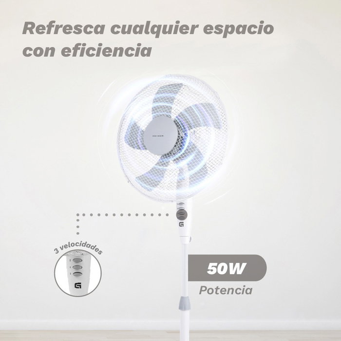 Grunkel Ventilador de Pie FAN-165X 50W con 5 Aspas y Altura Regulable