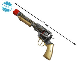 Atosa Revólver Steampunk de 31 cm con Detalles Dorados y Tuberías Decorativas