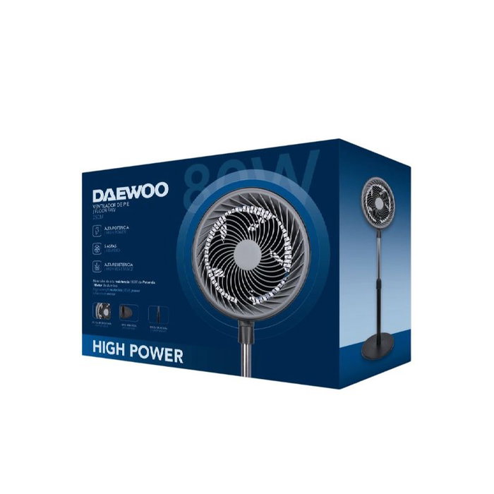 DAEWOO Ventilador de Pie High Speed, 80W, 25cm/10", Negro con Base Redonda