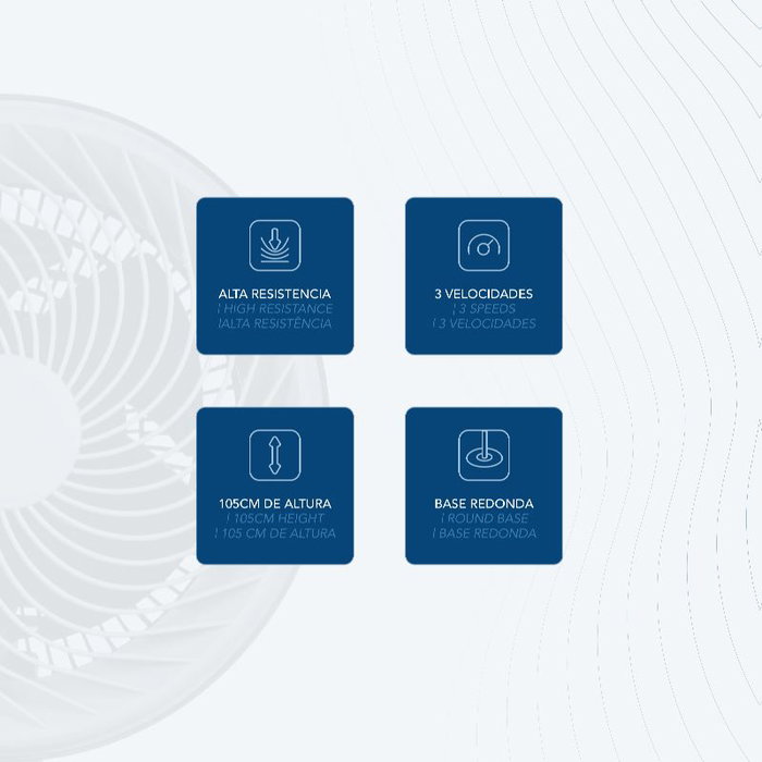 DAEWOO Ventilador de Pie High Speed, 80W, 25cm/10", Negro con Base Redonda