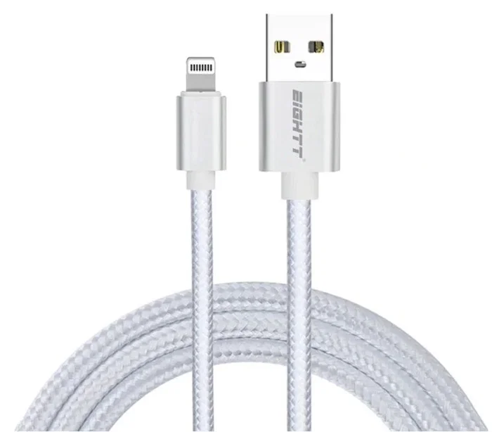 Eightt ECI-2S Cable USB A a Lightning 1 m Carga y Sincronización Nylon Trenzado Plata