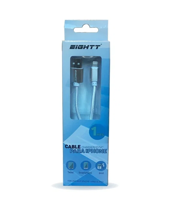 Eightt Cable Lightning a USB A ECI-2S de 1 m Trenzado Nylon Plata