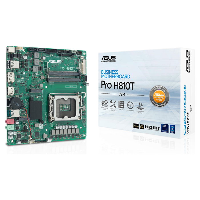 ASUS Pro H810T-CSM Placa Base Thin Mini ITX, Intel LGA 1851, Compatible con Intel Core Ultra Serie 2, DDR5-SDRAM, 128 GB Max, M.2, SATA III, Windows 10/11, Sin Wi-Fi